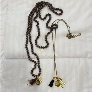 NWOT Brown and Gold Beaded Necklaces (2)  with Tassel